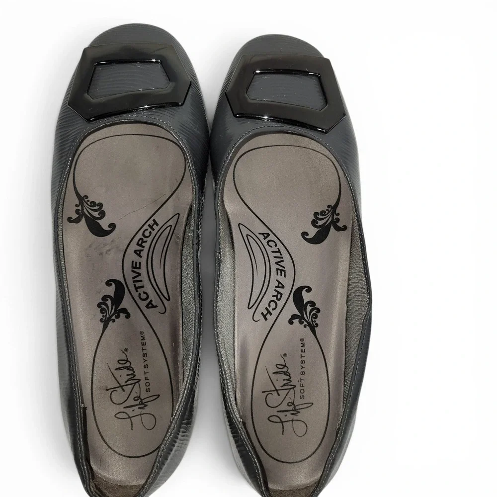 LifeStride Ballet Flats Women Size‎ 6 Gray Buckle Slip On Comfort Active Arch